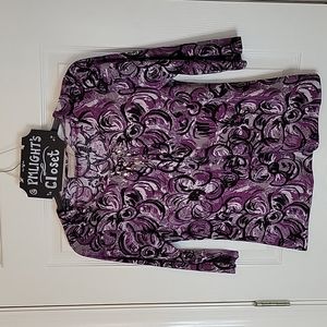 Allyson Whitmore Medium Blouse Purple Black Gray White Silver Beaded